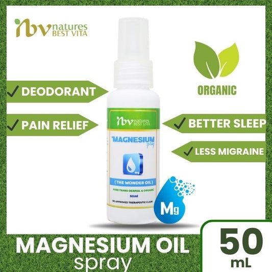 Magnesium Oil Spray Pure Magnesium Topical Use For Insomnia & Body Pains 50ML - water base by Natures Best Vita