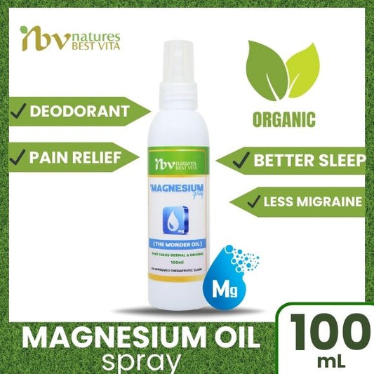 Magnesium Oil Spray Pure Magnesium Topical Use For Insomnia & Body Pains 100ML - water base by Natures Best Vita